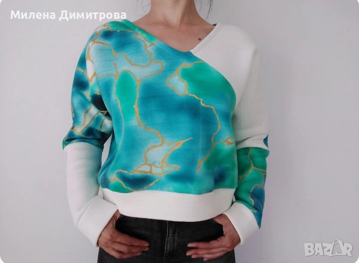 Ръчно рисувана ватирана блуза, снимка 1