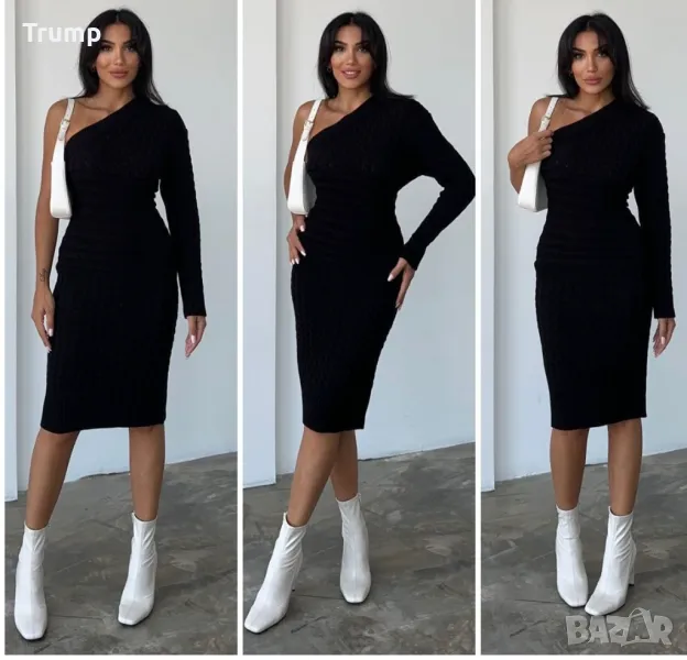 -20 % елеганта плетена рокля с едно рамо, цвят черен , снимка 1