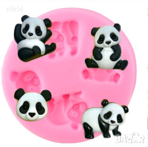 4 малки Панди Панда мечета мече силиконов молд форма за фондан шоколад декор, снимка 1