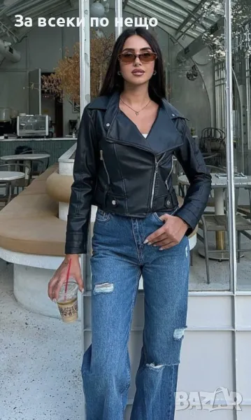 Дамско черно кожено яке Код LFS201, снимка 1