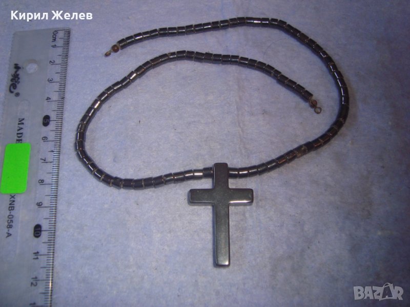 ФЕШЪН АРТ КОЛИЕ от ХЕМАТИТ с КРЪСТЧЕ - ХЕНД МЕЙД ИЗРАБОТКА , снимка 1