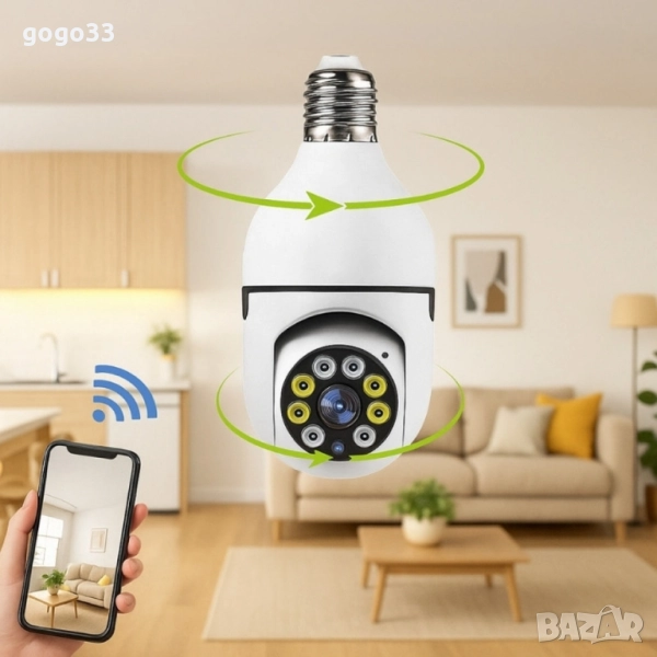 WiFi Панорамна IP Камера LYLÚ 360° във форма на крушка с нощно виждане и автоматично проследяване, снимка 1
