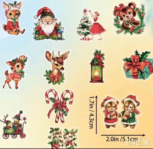 50 бр прозрачни коледни весели самозалепващи лепенки стикери за украса декор картонена торта и др, снимка 1