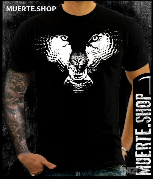 Черна тениска с щампа OWL FLIGHT, снимка 1