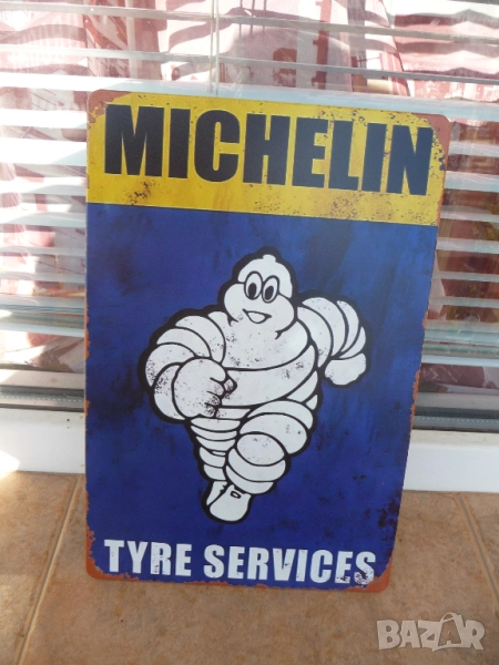 Метална табела Michelin сервиз за гуми смяна зимни дълбок грайфер летни всесезонни бягащо човече, снимка 1