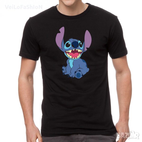Нова мъжка тениска със Стич (Stitch) в черен цвят, снимка 1