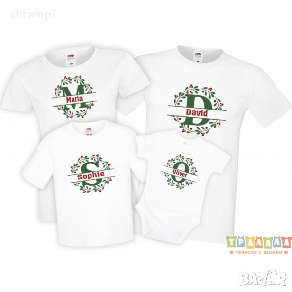 Персонализирани Коледни тениски с имена Коледен венец, снимка 1