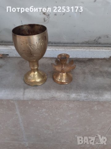 Рисувана чаша и свещник лот, снимка 1