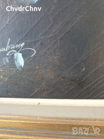 66х57см/стара картина масло върху платно/натюрморт ваза с цветя/дървена рамка, снимка 5 - Картини - 51344971