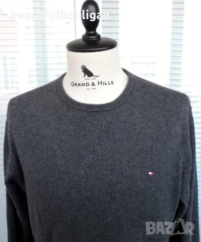 Tommy Hilfiger Men`s Grey Cotton Cashmire Long Sleeve Round Neck Jumper Size L, снимка 2 - Пуловери - 48455418