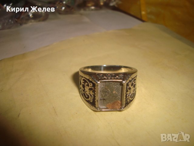 СТАР СРЕБРИСТ ОРНАМЕНТИРАН АРТ ПРЪСТЕН НЕРЪЖДАЕМА СТОМАНА с ГНЕЗДО за ВГРАЖДАНЕ на КАМЪК 8568, снимка 4 - Пръстени - 37420160