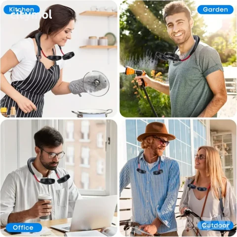 Преносим гъвкав вентилатор за врата, 3-скорости, нисък шум, 2000 mAh, Type C зареждане, снимка 8 - Вентилатори - 50980364