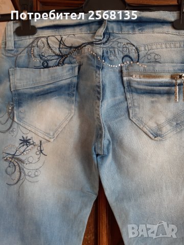 Дънки ELEVEN JEANS с Бродерия и Паети декорация НОВИ,избелени ефекти-уникален модел, снимка 6 - Дънки - 35603276