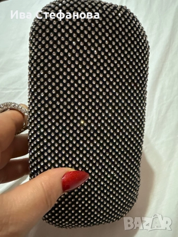 Нова парти коктейлна официална малка бална чанта сиви блестящи камъни с пръстен , снимка 4 - Чанти - 52516662