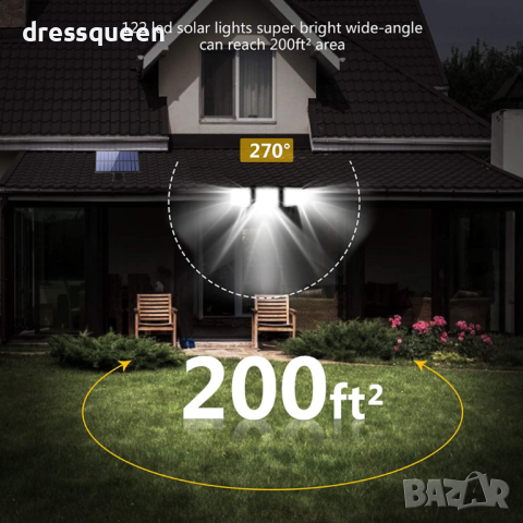 122LED  СОЛАРНА ЛАМПА СЕНЗОР ЗА ДВИЖЕНИЕ И СЕНЗОР ЗА ЗДРАЧ, снимка 2 - Соларни лампи - 44566614