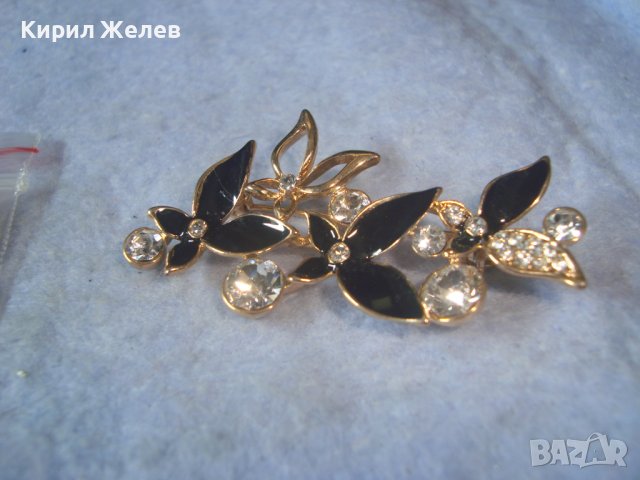 КРАСИВА НЕЖНА ФЛОРАЛНА ПОЗЛАТЕНА КРИСТАЛНА ЕМАЙЛИРАНА ВИНТИДЖ - АРТ БРОШКА 11885, снимка 6 - Други - 37660228