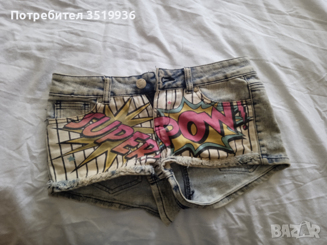 Къси дънкови панталонки, комикс , снимка 1 - Къси панталони и бермуди - 44699554