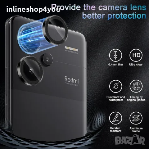 Стъклен Протектор за Камера Тип Рингове за Xiaomi Redmi Note 13 Pro+ Plus 5G, снимка 5 - Фолия, протектори - 47388946