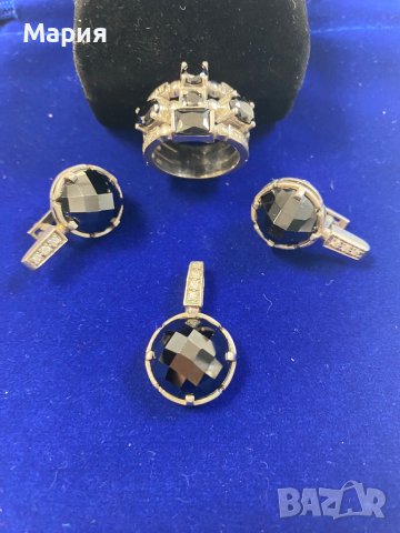Комплект от черен кристал, Булгари/Bvlgari с надпис чисто сребро 925. , снимка 1