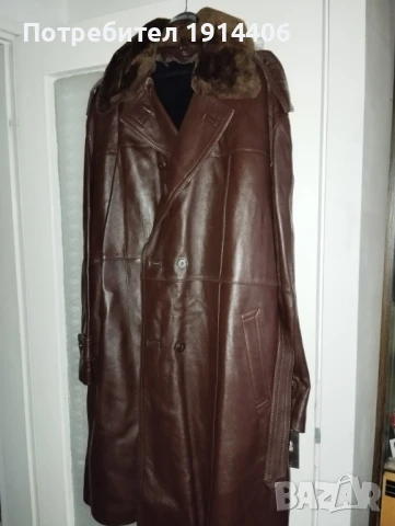 Кожено палто шуба с вълнена подплата и кожена яка, всичко естествена кожа, снимка 4 - Палта - 50585443