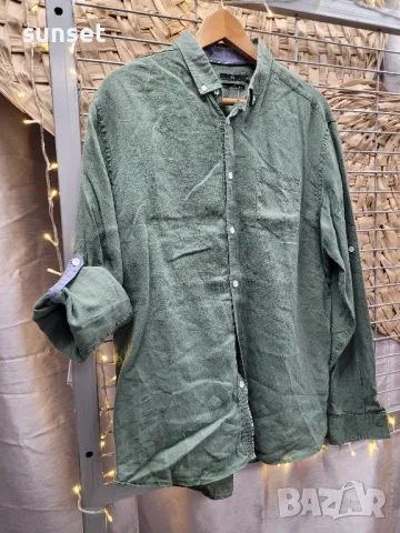 ЛЕНЕНА масленозелена риза-  L, снимка 1