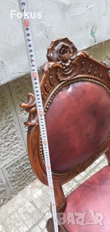 Уникален стол антика масив орех естествена кожа Луи 15, снимка 5 - Антикварни и старинни предмети - 51358096