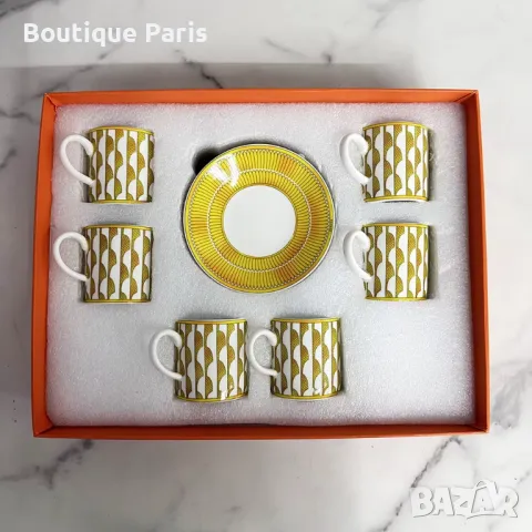 Hermes Soleil d'Hermès оригинален комплект 6 чаши за кафе и 6 купи, снимка 1
