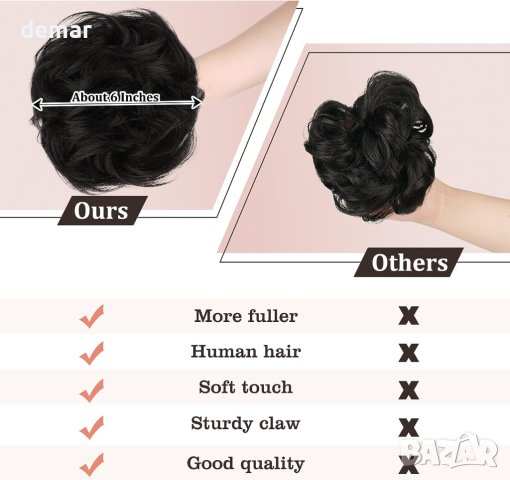 100% човешка коса, вълнисти къдрави шиньони, (естествено черно), снимка 3 - Аксесоари за коса - 42076739