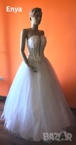 Булчинска рокля №3 - НОВА ! С воал, чанта, ръкавици и венче, снимка 1 - Сватбени рокли - 37367462