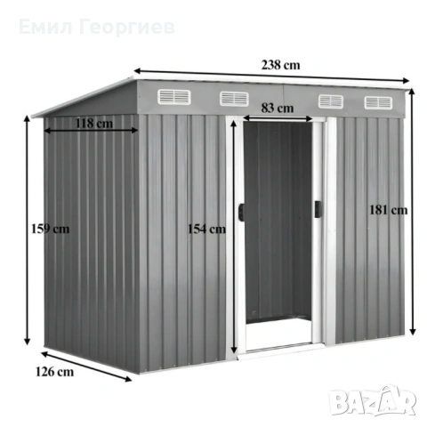 Метална градинска къща за инструменти с вентилация и заключване, снимка 14 - Градински мебели, декорация  - 53133478