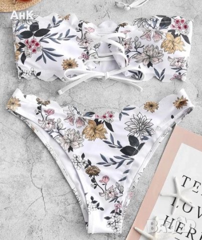 Бял бански с връзки отпред М р-р