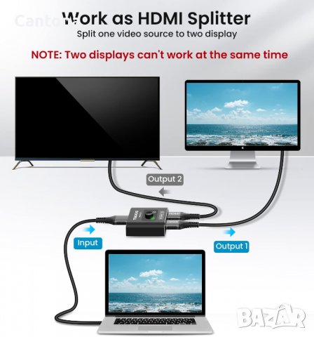   4K @60HZ HDMI сплитер-алуминиев двупосочен, 2 x 1/1 x 2, HDCP2.2 4K 3D за Xbox PS, РС, HDTV, снимка 3 - Части и Платки - 37795067