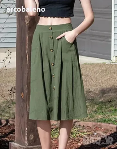 Ежедневна дамска пола с копчета и висока талия, 5цвята , снимка 2 - Поли - 48996172