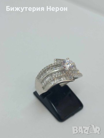 Сребърен пръстен с много циркони, снимка 1 - Пръстени - 42755988