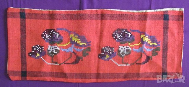 19 век Фолк Арт Ръчно Тъкана и Бродирана Вълнена Възглавница, снимка 9 - Антикварни и старинни предмети - 35197710
