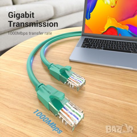 Vention Кабел LAN UTP Cat.6 Patch Cable - 1M Green - IBEGF, снимка 2 - Кабели и адаптери - 44217434