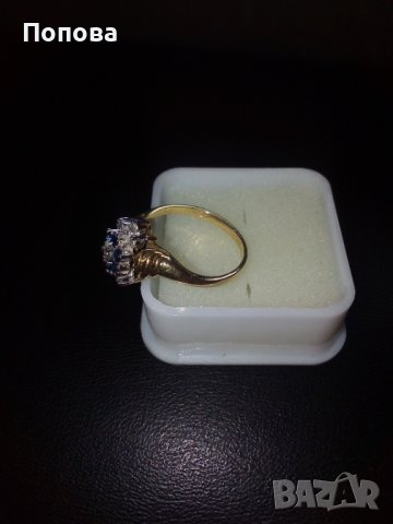 18k. златен пръстен с диаманти и сапфири, снимка 11 - Пръстени - 40624952