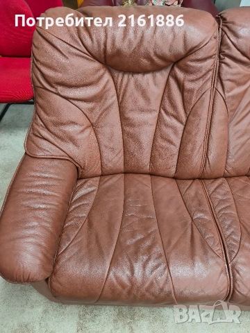 Диван тройка от естествена кожа , снимка 4 - Дивани и мека мебел - 53976339