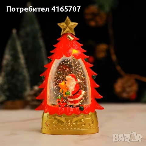 Коледна LED декоративна лампа с вода и брокат – празнична светлина и магия в елховиден дизайн, снимка 3 - Декорация за дома - 52815983