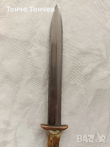 Продавам нож, направен от щик на "Манлихера" с дръжка от рог на сръндак., снимка 6 - Ножове - 52605339