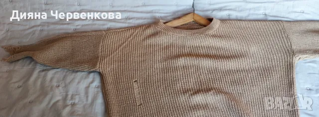 Вълнена дамска зимна блуза/пуловер цвят капучино с накъсано, снимка 3 - Блузи с дълъг ръкав и пуловери - 48506638