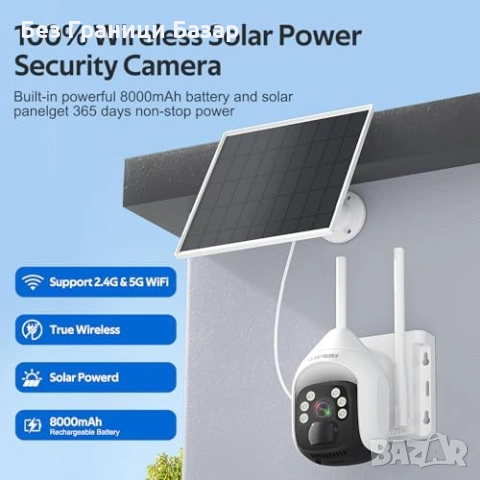 Нова Безжична соларна камера 2K, 5G/2.4G WiFi, сирена, двупосочно аудио, снимка 2 - Други - 53375470