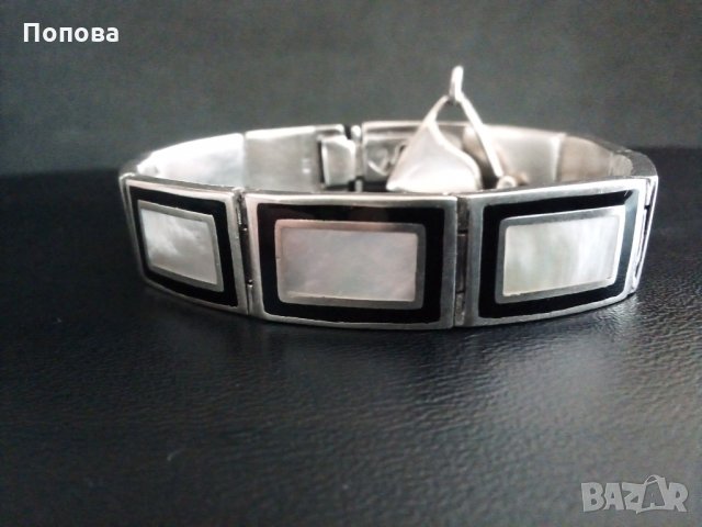 Дизайнерски сребърен масивен лот  с оникс и седеф /гривна и медальон/, снимка 9 - Бижутерийни комплекти - 31968256