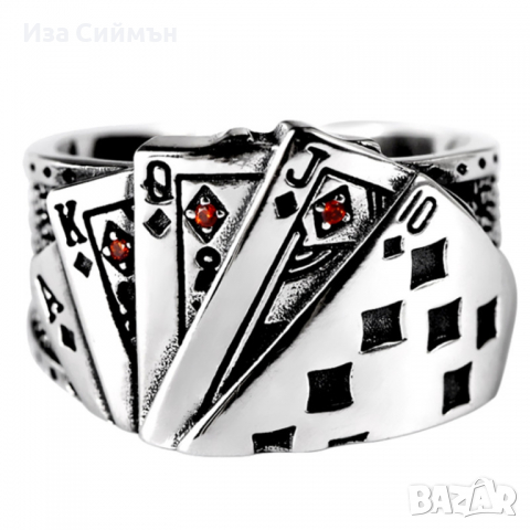 Покер пръстен с карти, печат 925