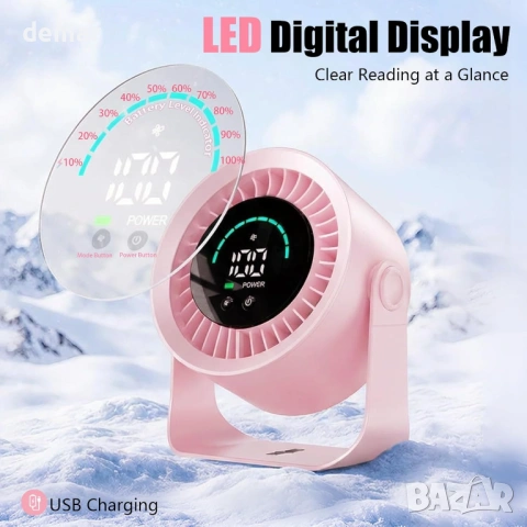 Малък настолен вентилатор, 100 скорости, презареждащ се с USB, розов, снимка 2 - Вентилатори - 54106157