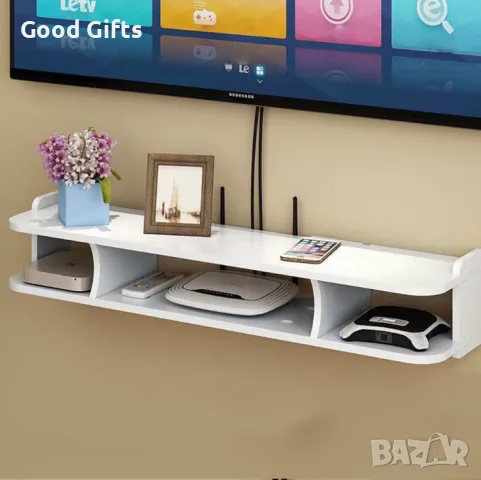 Стенен ТВ рафт с 3 отделения – бял, 60 см