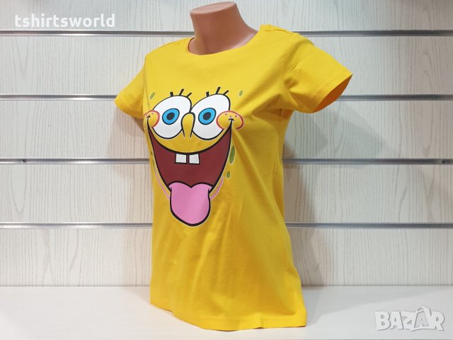 Нова дамска тениска с дигитален печат Спондж боб, снимка 7 - Тениски - 32034831