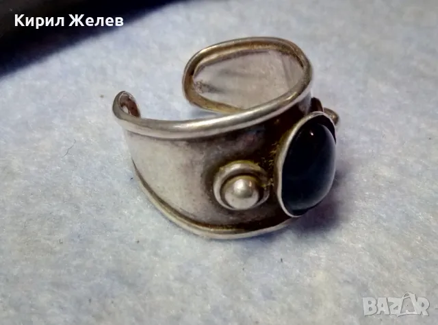 РЕТРО АРТ СТИЛ РЕГУЛИРУЕМ СКЪПОЦЕНЕН СРЕБЪРЕН ПРЪСТЕН СРЕБРО 925 с РЪЧНО ПОЛИРАН ЧЕРЕН ОНИКС 49918, снимка 4 - Пръстени - 49886371