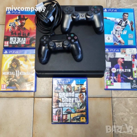 Конзола Sony Playstation 4 Slim 1TB+2 джойстика+5 игри