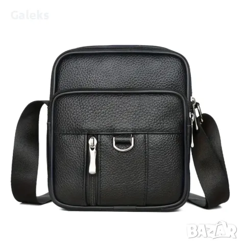 Мъжка Бутикова чантичка за през рамо/Черна естествена кожа!, снимка 4 - Чанти - 49881268